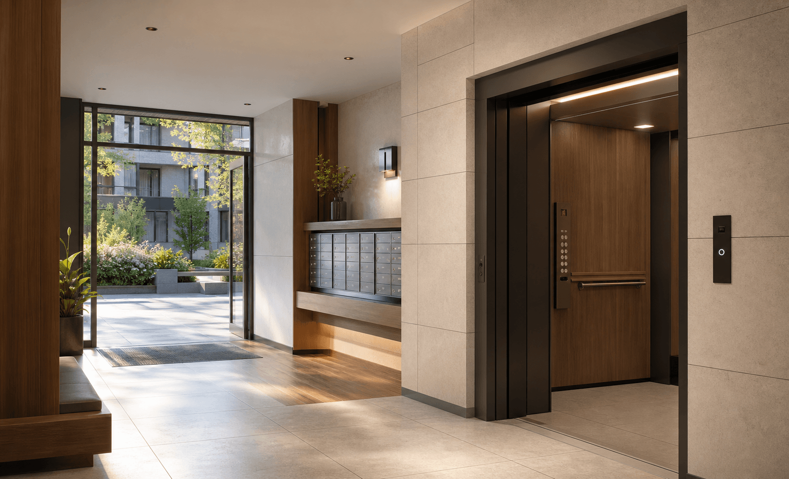 Concept visualization of an accessible residential elevator lobby